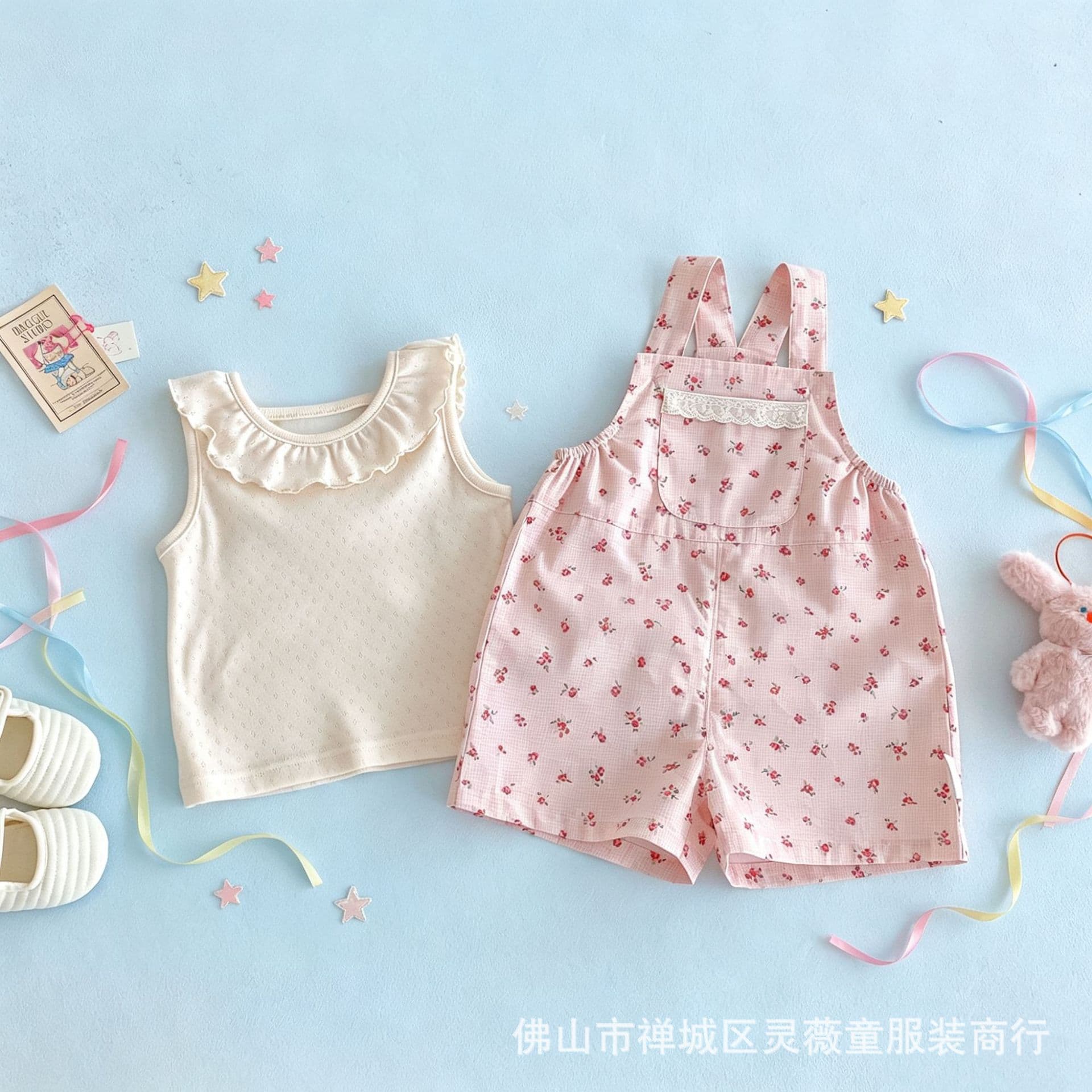 Girls Doll Collar T-Shirt 2026 New Summer Children's Clothes Fashionable Breathable Vest Children's Korean Style Floral Overalls