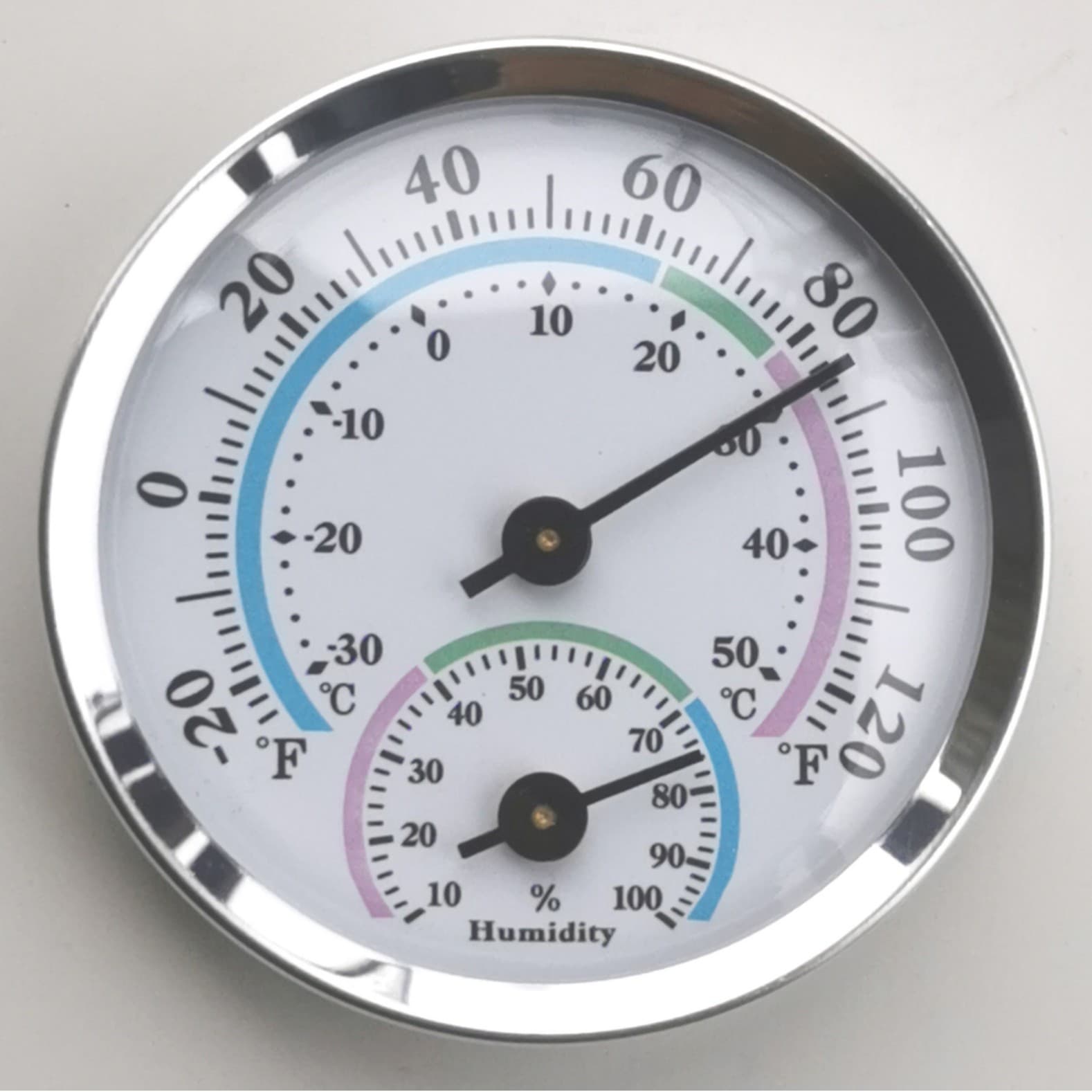TH103SF - 57mm Diameter Silver Aluminum Shell Thermometer & Hygrometer (U.S. Dial Color Design)