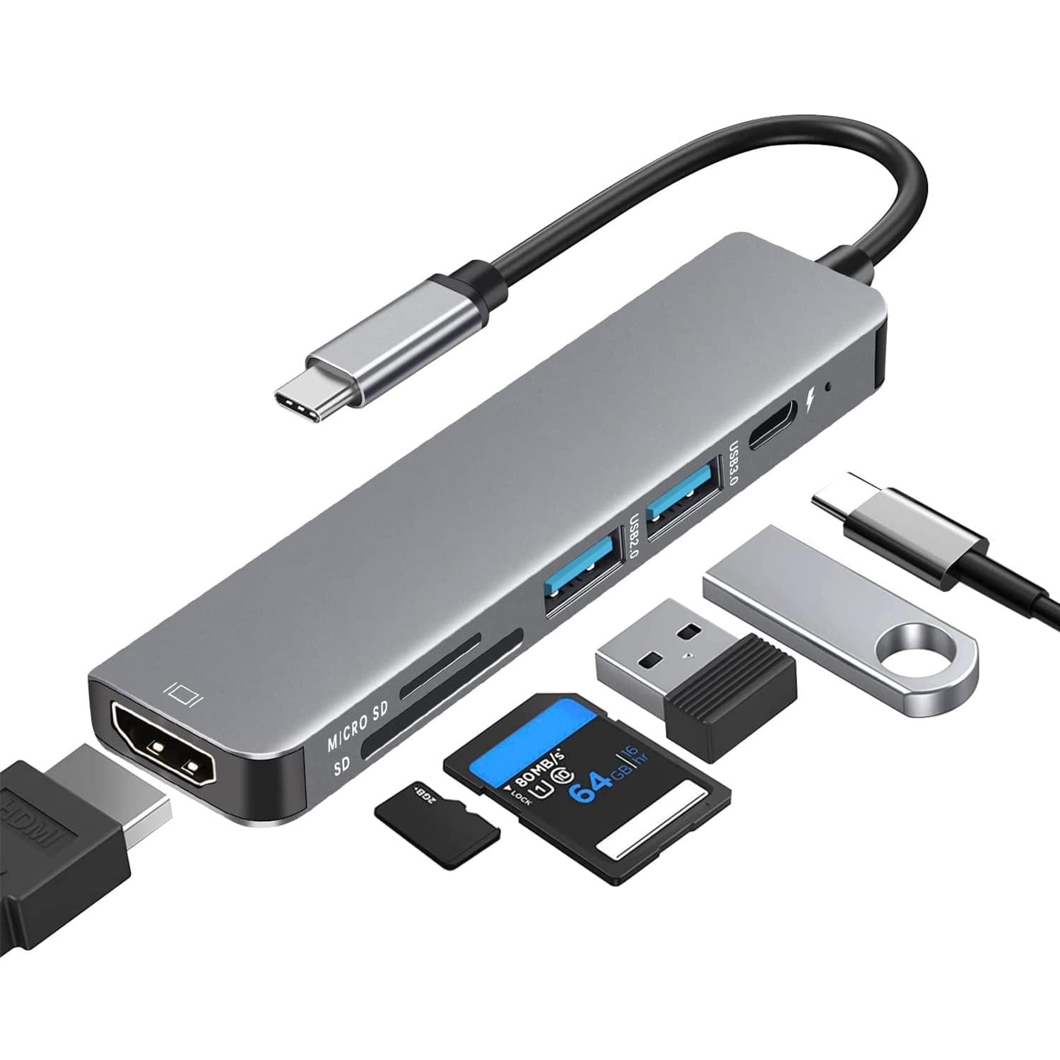 Cross-border 6-in-1 Type-C Expansion Dock USB-C Hub Multi-function Docking Station 4K HD USB for Laptop