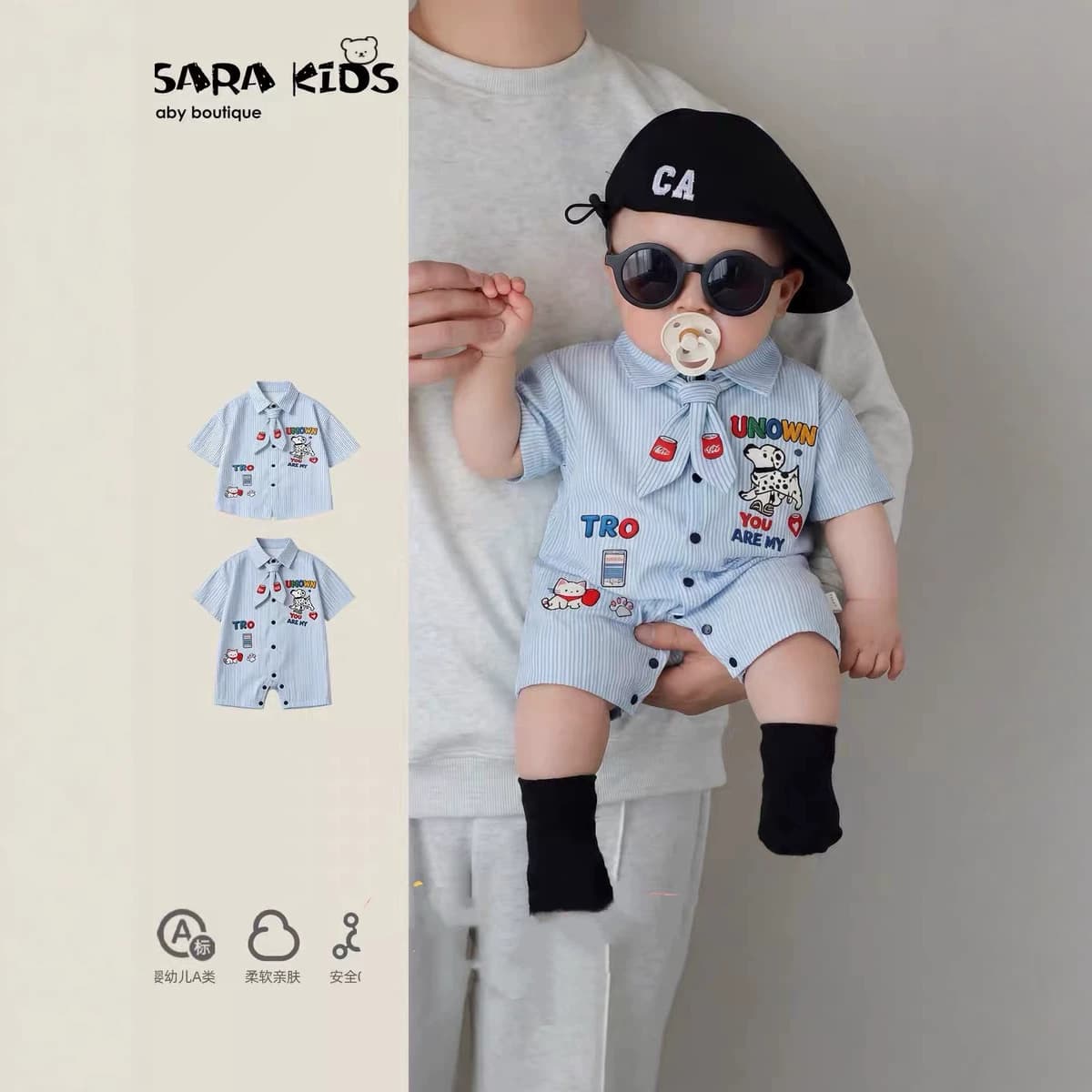 Baby clothes, summer thin short-sleeved onesies, baby boy's summer clothes, super cute clothes for going out and crawling