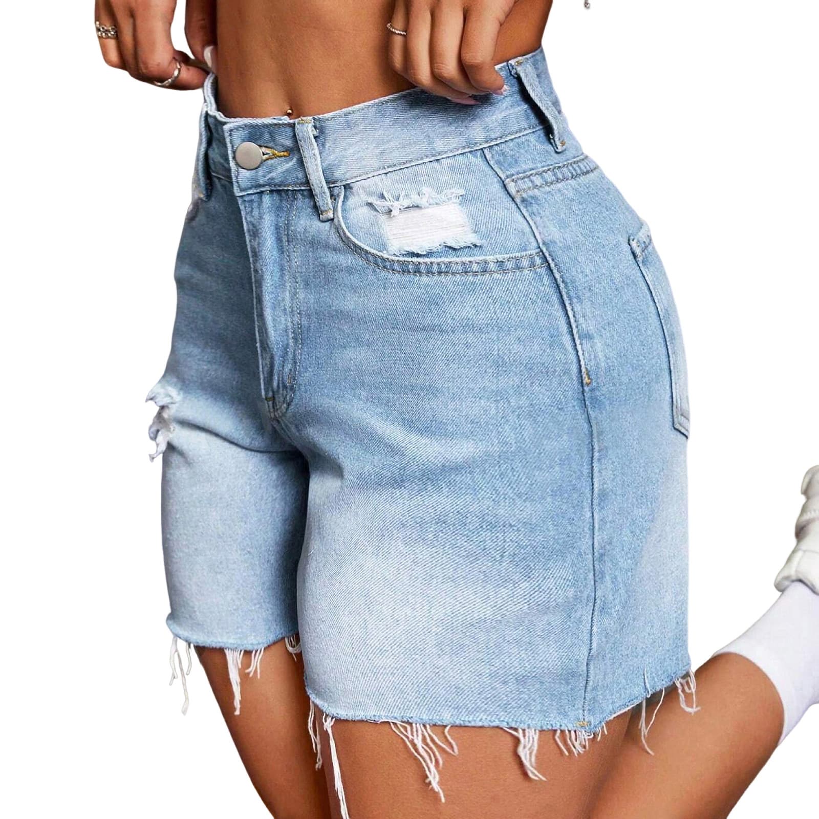 2025 Cross-Border European and American Summer Street Style High-Elasticity High-Waisted Ripped Denim Shorts for Women - Super Hot!