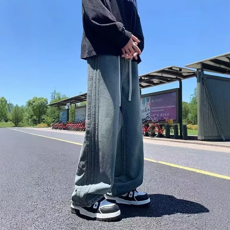 Factory Direct New Jeans Men Spring American High Street Trendy Loose Straight Leg Teen Boys Pants