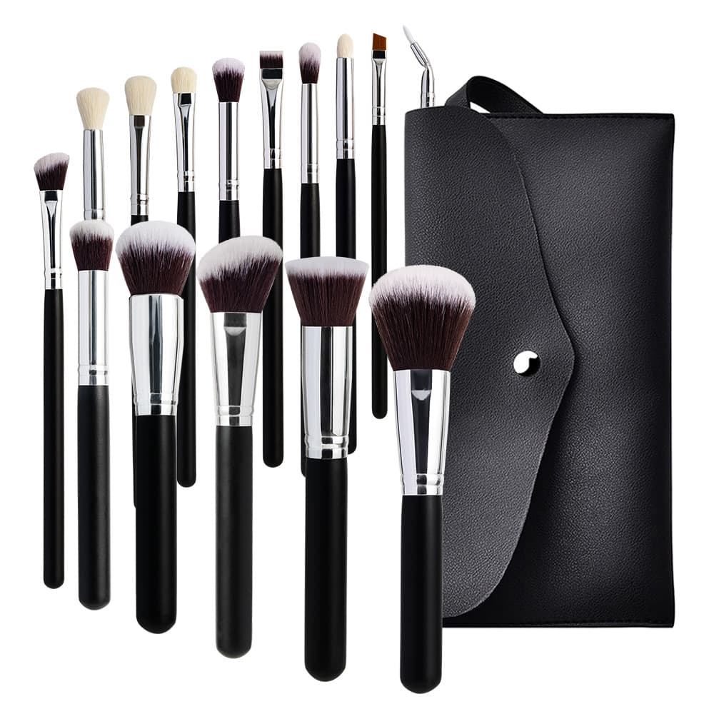 Cross-border 15-piece makeup brush set, including eyeshadow brush, foundation brush, blush brush, wooden handle, professional makeup artist brush bag