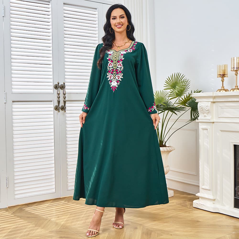 MT246 Cross-Border Long Robe Women's Long Dress New Embroidery Fashion Long Dress