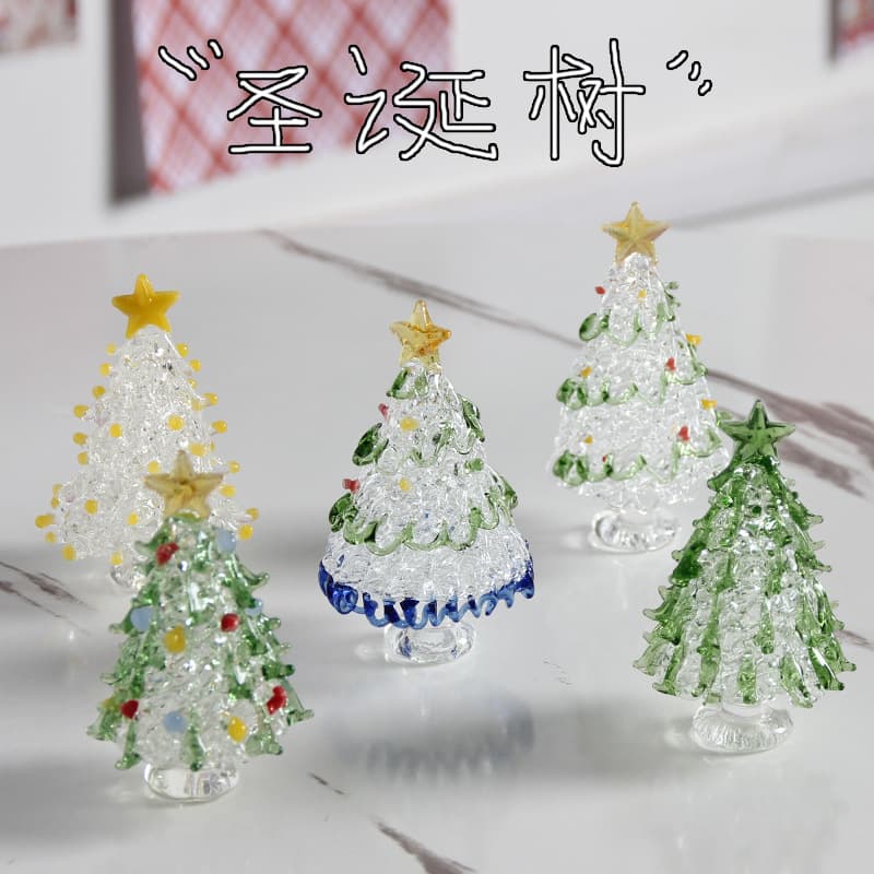 Christmas Gift Zibo Glass Pulled Wire Christmas Tree Glass Craft Ornament Office Desk Decoration Home
