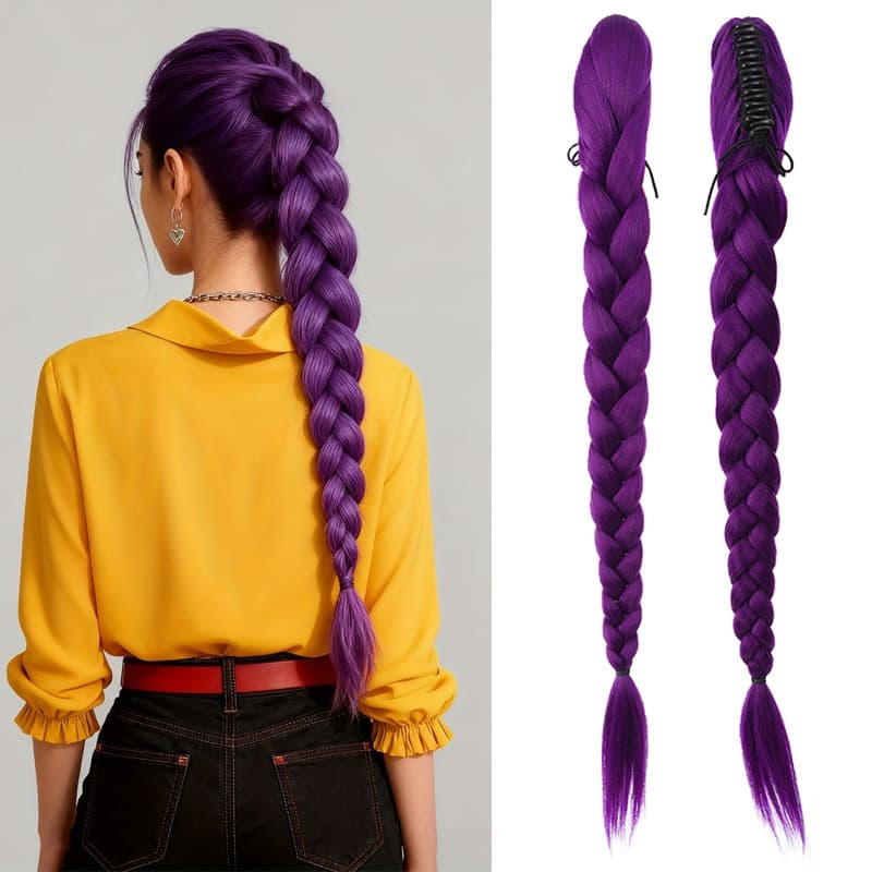 Skpop Hunter Witch Cosplay Wig with Large Braids and Clips, Lumie Purple Braided Hair Accessory High Ponytail