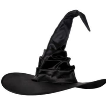 New Halloween Wrinkled Witch Hat Party Black Oxford Cloth Witch Costume Makeup Props Women's Foldable Hat Cosplay Accessory