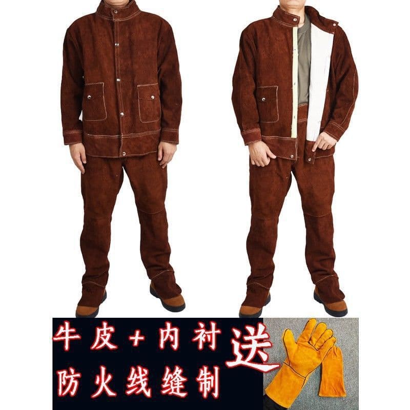 Cowhide Welding Protective Clothing Argon Arc Welding Workwear, Welder High-Temperature Insulation Anti-Scald Anti-Welding Radiation Leather Jacket
