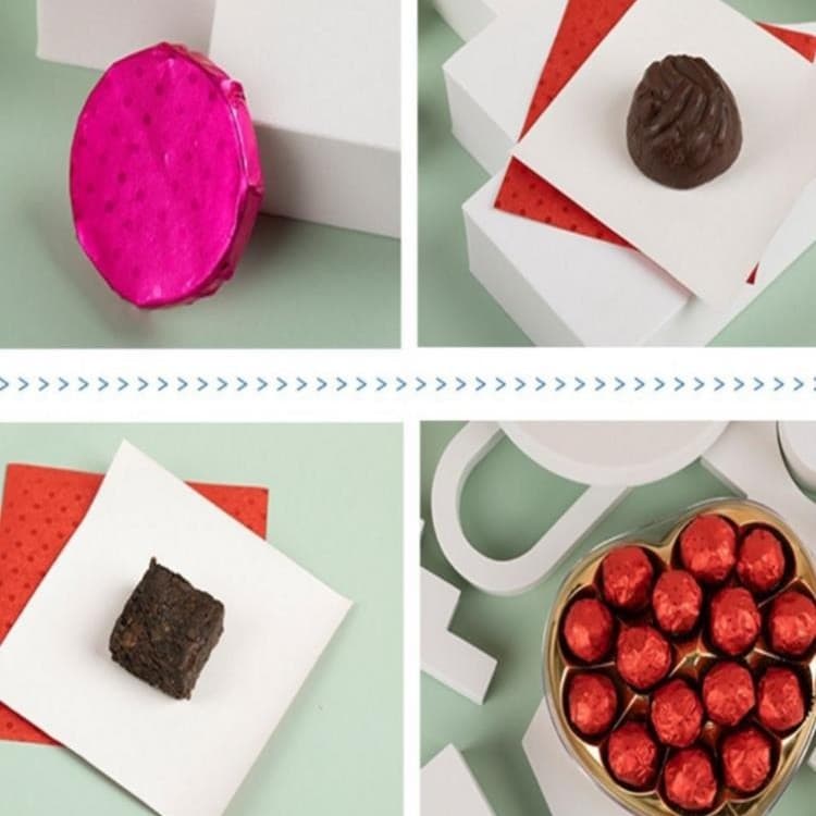 Handmade chocolate, sesame balls, lollipop, brown sugar, black sugar, tea leaves aluminum foil packaging, thickened composite paper.