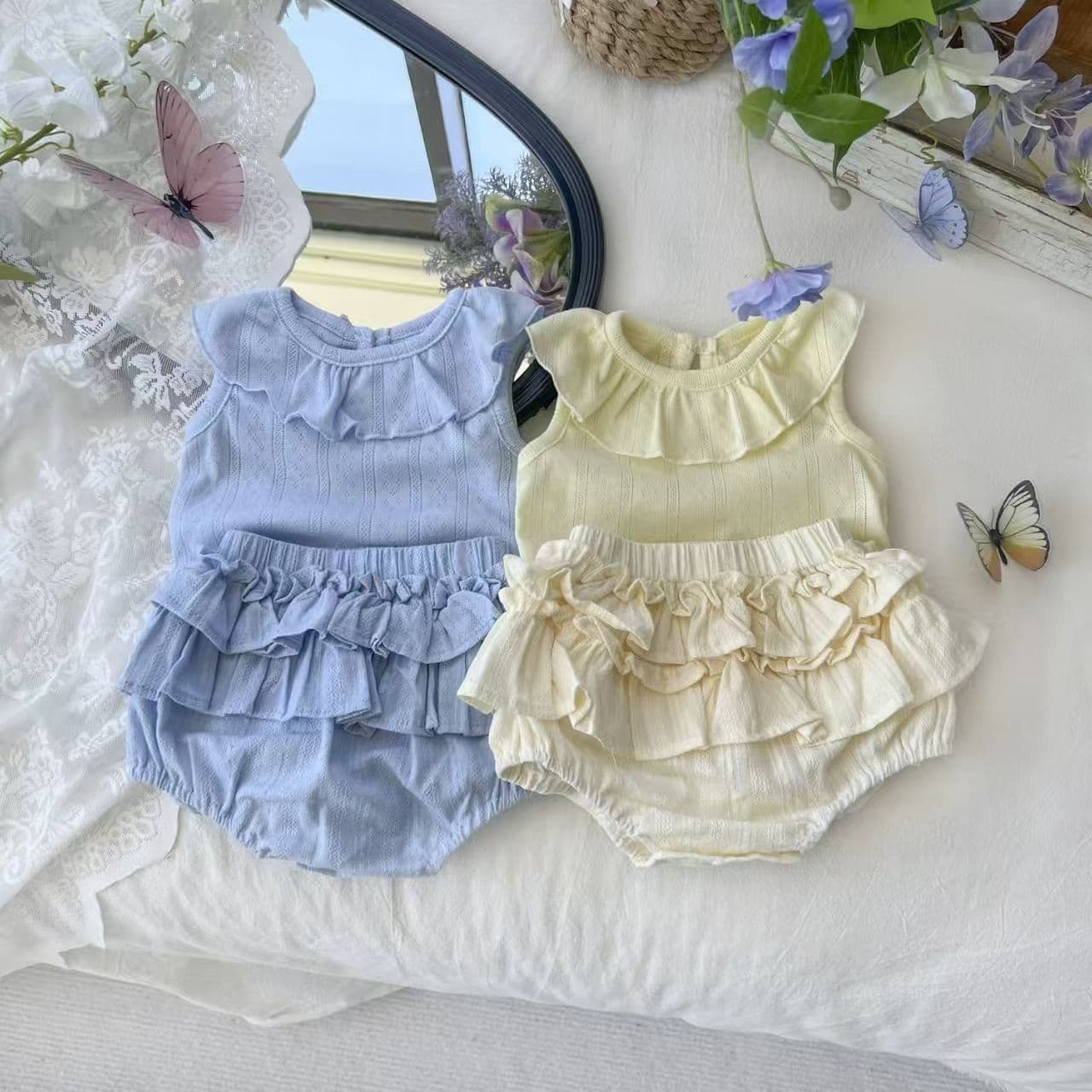 Korean-style Baby Summer Outfit Cute Set for Girls Adorable Summer Vest Bodysuit Two-piece Thin Set