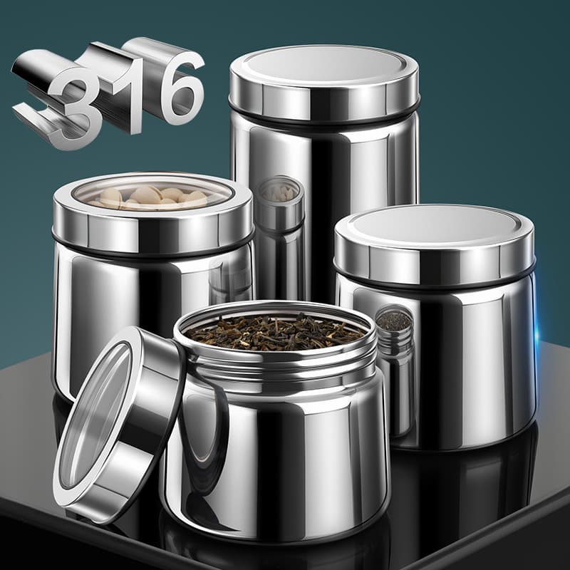 316 Stainless Steel Tea Canister, Airtight Sealed Container, Food Grade Coffee Bean Storage Jar, Moisture-Proof, Portion Storage Canister