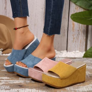 Korean-style one-strap slide sandals for women, summer anti-slip wedge heel, fashion outdoor thick-soled high-heeled slippers for students