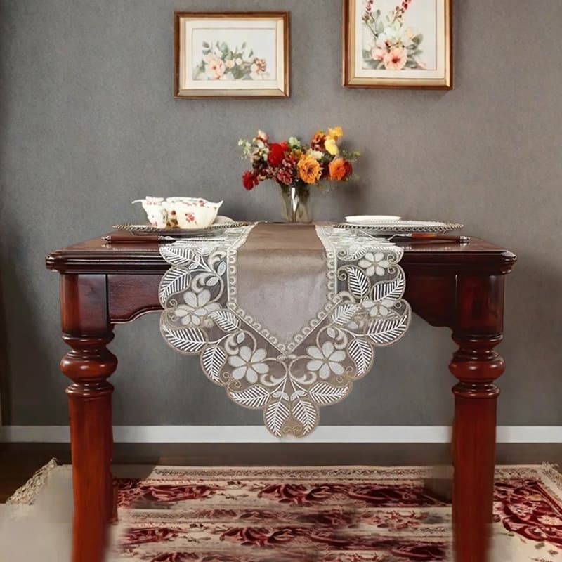 Cross-border Hot Selling Velvet Lace Table Runner American Luxury Dining Table Coffee Table Shoe Cabinet Sideboard Decorative Long Table Runner