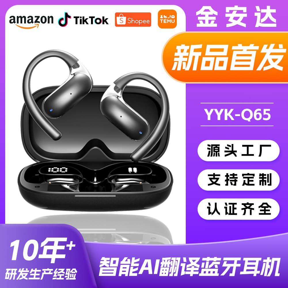 Cross-border New AI Translation Earbuds, Ear-Hook Wireless Bluetooth Headphones, Long Battery Life, Business Headphones, Customization Supported