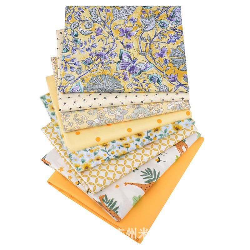 Foreign Trade Nordic Yellow Series All-Cotton Twill Fabric DIY Handmade Patchwork Fabric Set 8-Piece Pure Cotton Floral Fabric