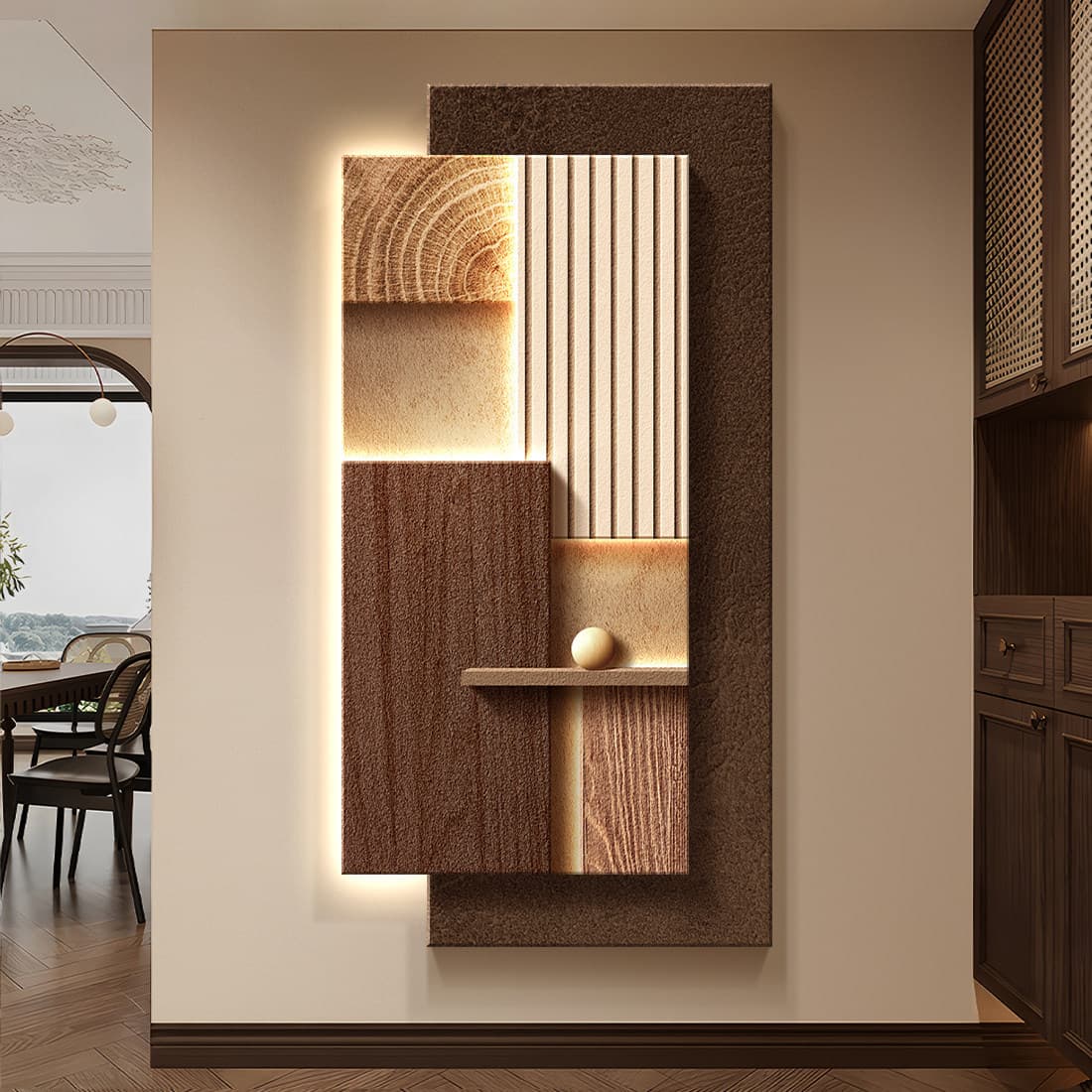 Geometric Abstract Entryway Hanging Painting 2025 New High-End Entrance Hallway Wall Lamp Painting Wabi-Sabi Style Three-Dimensional Decorative Painting