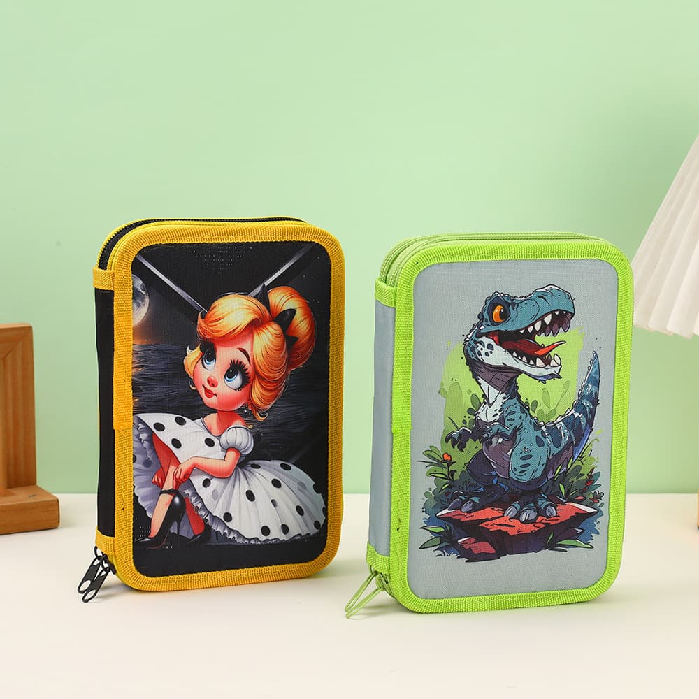Creative new cartoon pattern student pencil box two-layer stationery portable storage bag universal stationery bag wholesale