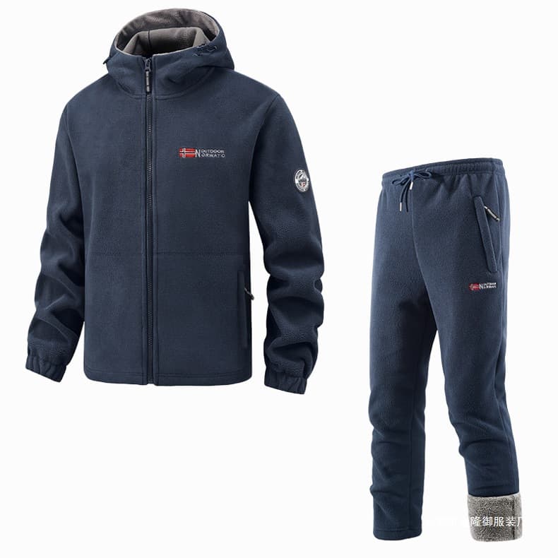 Oversized Warm Thick Double-Layer Hooded Fleece Sweatshirt and Sweatpants Set for Export to Norway, European Size, Plus Size