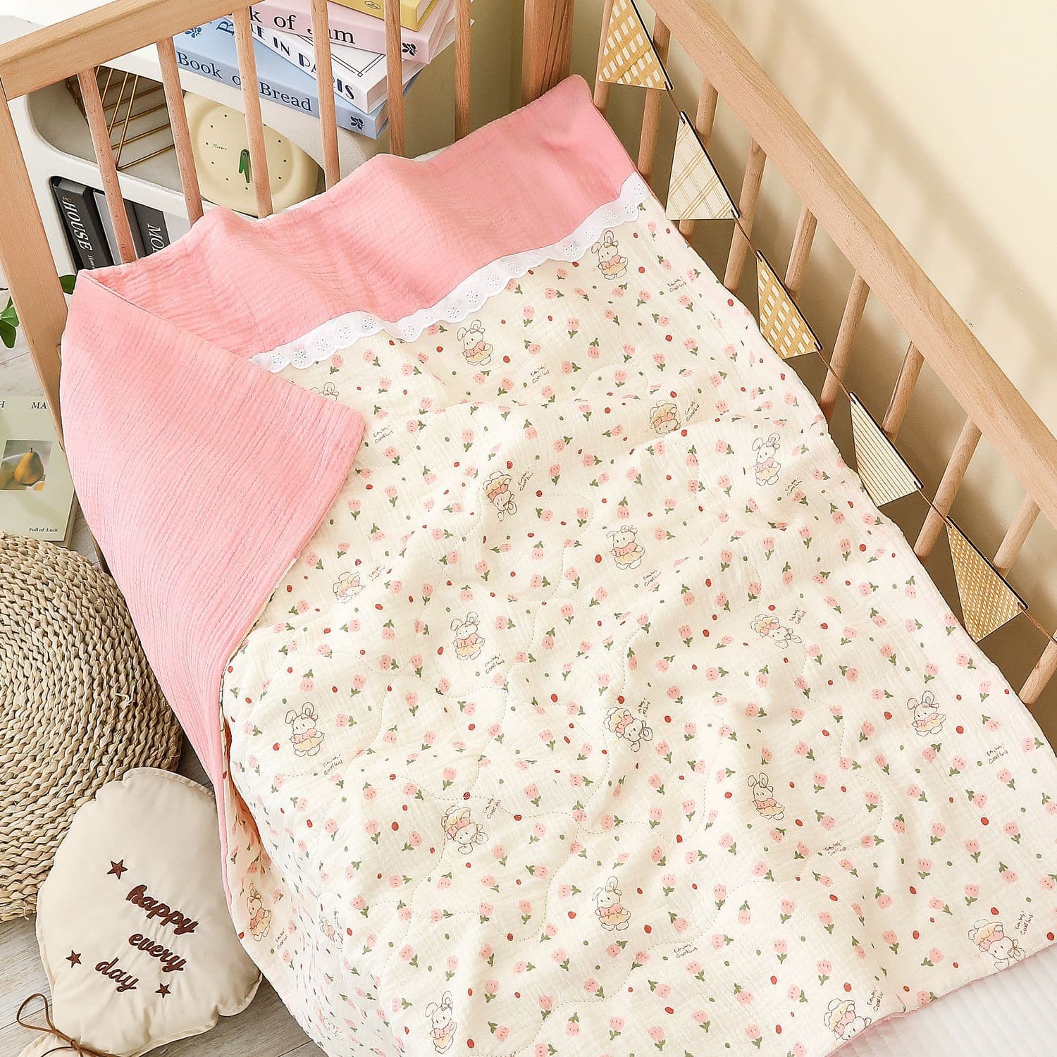 Baby Class A Mother-Infant Grade Crepe Cotton Quilt Soft Lace Newborn Four Seasons Universal Machine Washable Kindergarten Nap