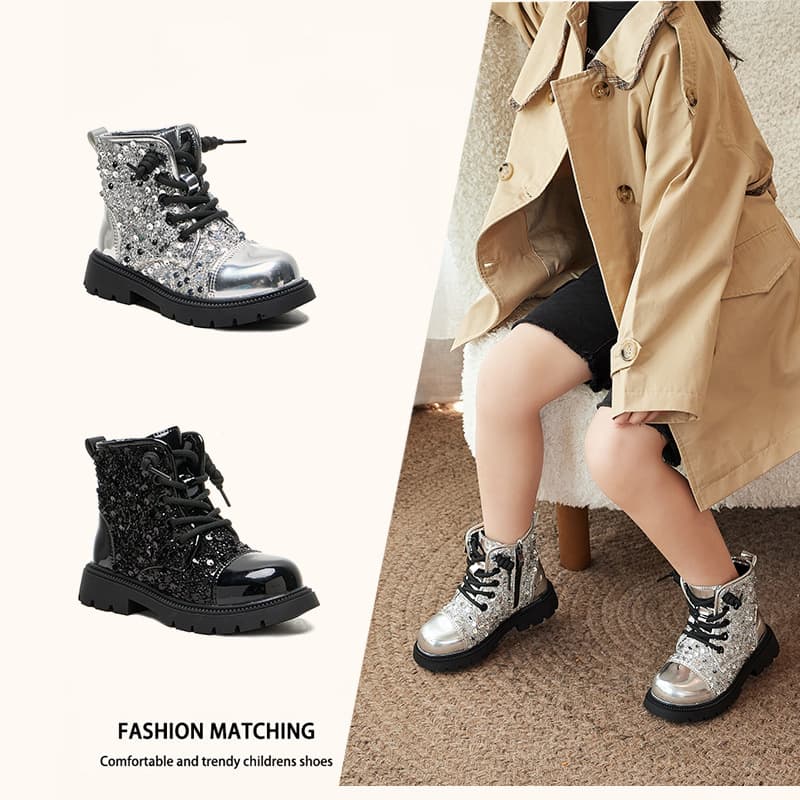 Eco-friendly materials children's glitter autumn/winter toddler shoes girls' Martin boots boys' plush girls' boots soft-soled ankle boots