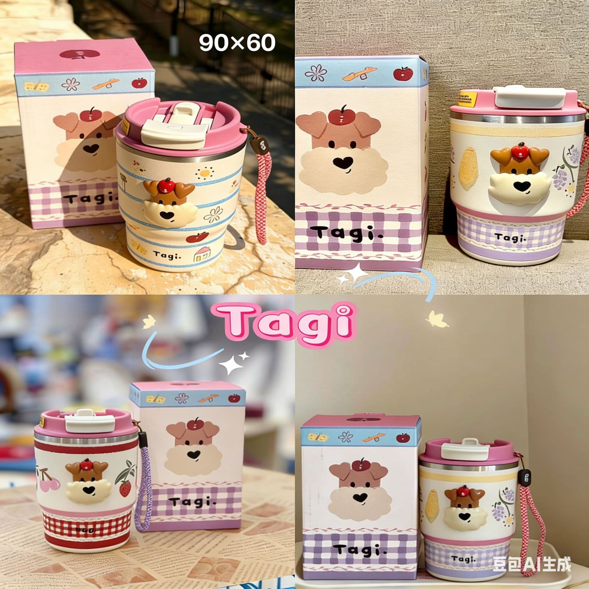 Tagi. Popcorn Insulated Cup, Apple-Inspired Dual-Drink Coffee Portable Cute Hand-Carry Stainless Steel Travel Cup