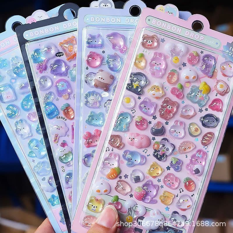 Japanese Anime Cartoon 3D Embossed Crystal Diamond Stickers, Cute Children's Decorative Stickers, 3D Stickers, Adorable Wholesale Stickers