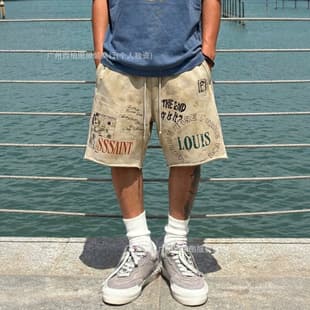 SSSAINT LOUIS 26SS Distressed Graffiti Loose Drawstring Washed Vintage Shorts