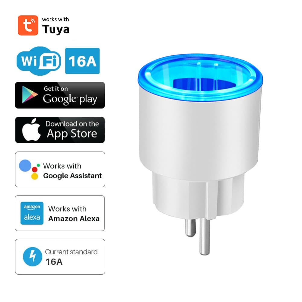 Tuya WiFi Smart Socket RGB Scene Light Mobile App Smart Speaker Voice Control Socket with Power Statistics