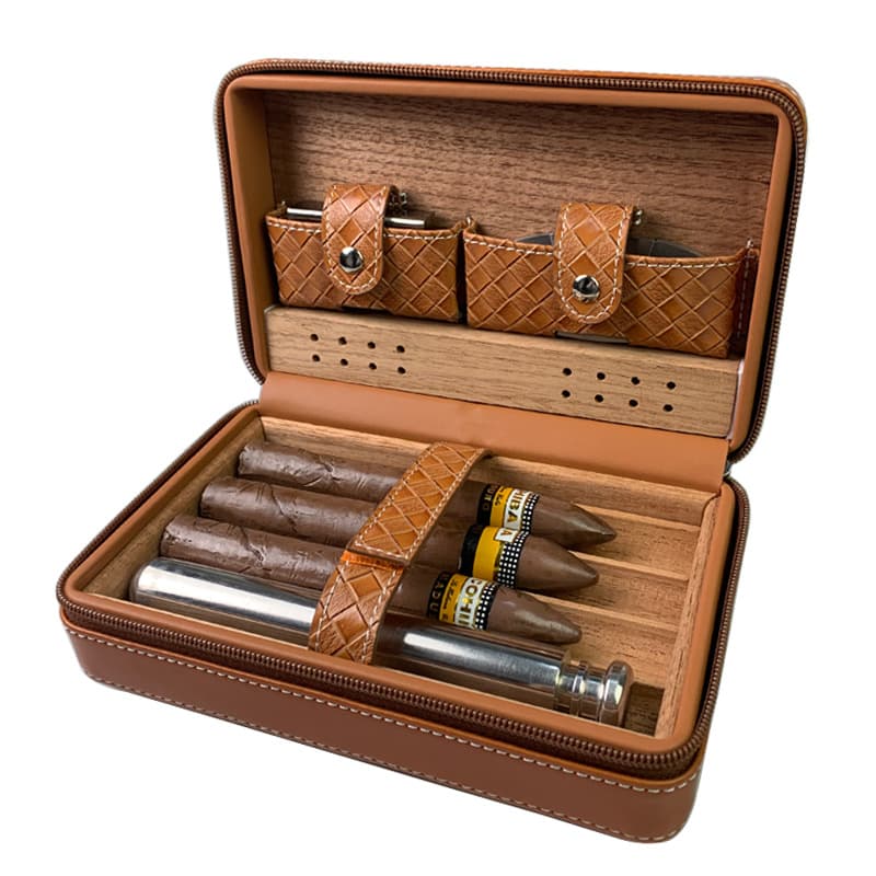 Cross-border In Stock Cigar Case 4-Pack Portable Travel Cigar Humidor Cedar Wood Cigar Bag