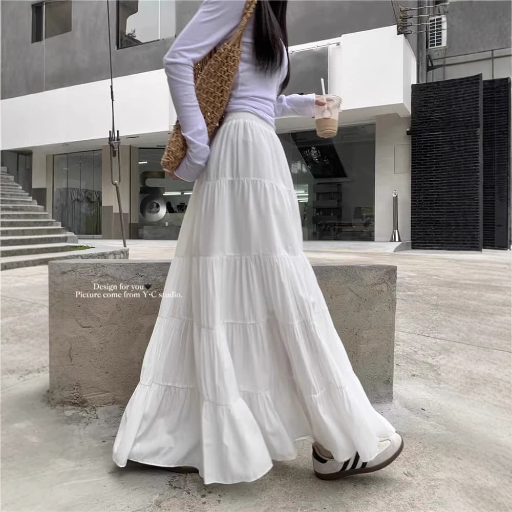 White tender cake skirt 2025 spring and summer new style fairy temperament slim and small mid-length skirt