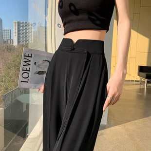 New Chinese Style National Trend Suit Pants 2026 Spring Summer High-Waist Loose Fit Slimming Draping Disc Button Design Wide-Leg Pants