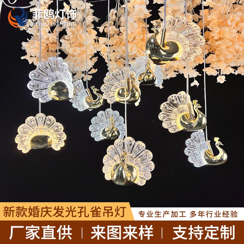 New Wedding Luminous Peacock Chandelier Wedding Stage Ceiling Decorative Light Hotel Ceiling Background Wall Hanging Decoration