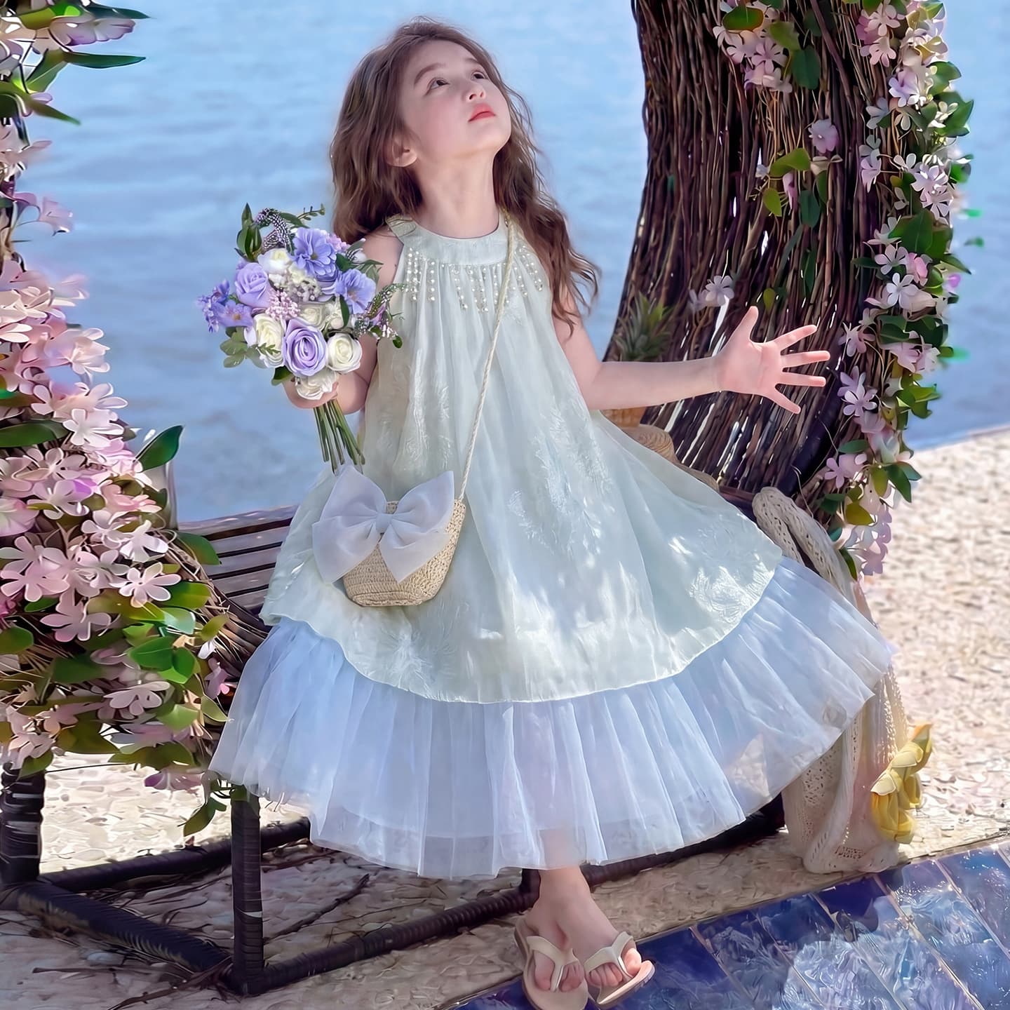 Girls' Summer Dress 2026 New Style Children's Trendy Vacation Halter Neck Dress Princess Dress for Girls