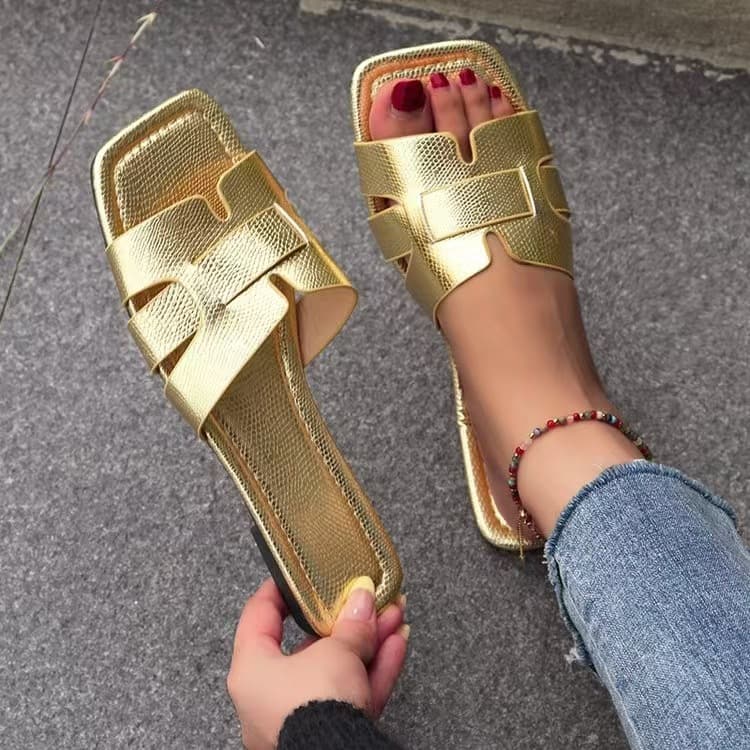 Foreign trade slip-on fashion sandals 2024 spring new European and American square toe dopamine slippers home flat slippers