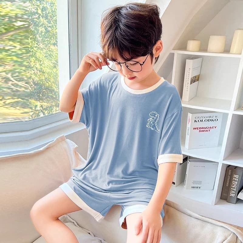 Children's boys' pajamas summer thin breathable modal ice silk short-sleeved medium and large children's boys' air-conditioned home clothes for women