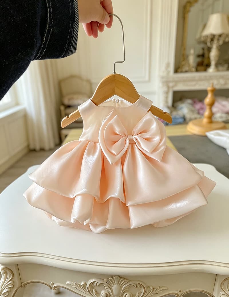 Children's Tulle Skirt Bow Dress Kids Princess Gown Birthday Baby Girl Dress Cross-border