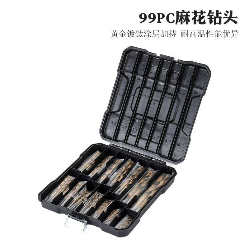3 Spare Cross-border Plastic Box 99pc Titanium-plated Twist Drill Bit Set for Woodworking, Steel Plate Drilling