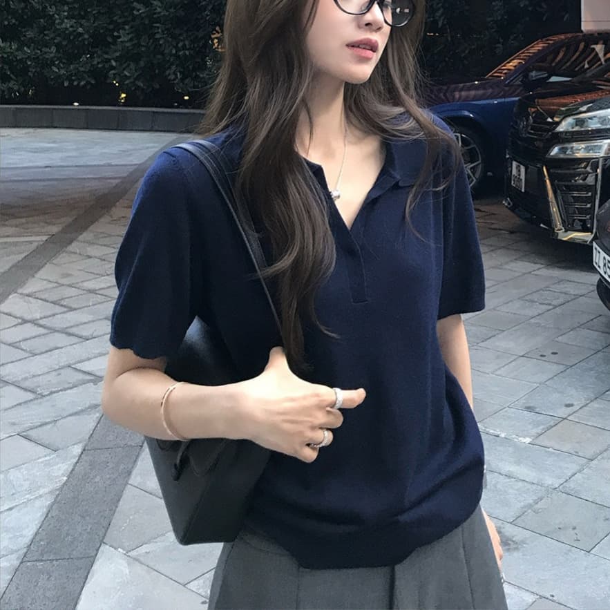 Superniniy Bookish & 30% Wool Old Money Style Polo Neck Minimalist Fresh Knit Top for Women Spring