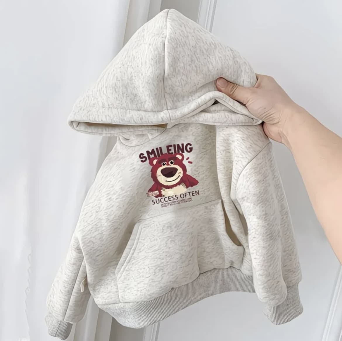 2025 New Fleece-Lined Thickened Korean Style Autumn Winter Kids Hooded Sweatshirt Stylish Versatile White-Grey Top Base Layer