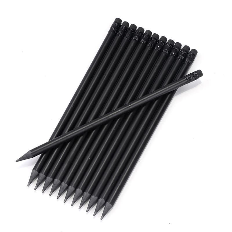 Black Wood Sharpened HB Pencil for Elementary Students, Art and Writing Stationery Pencil with Eraser Tip