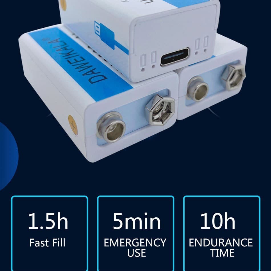 9V Battery 6800mAh Lithium-ion USB Rechargeable Battery for Microphones and Toys + Charging Cable