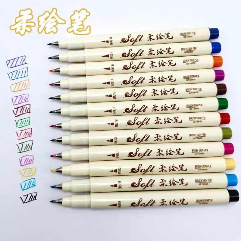 Soft Brush Pen New National Color Soft Tip Calligraphy Pen for Students Small Regular Script Handwriting Journal Highlight Marker Fluorescent