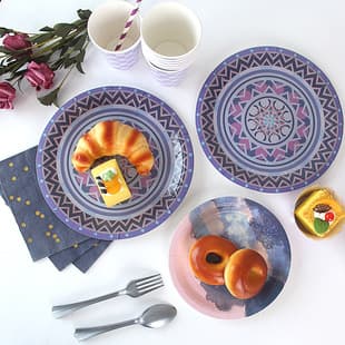 New Neon Starry Sky Theme Party Supplies Rainbow Paper Plates Napkins Tablecloth Banner Birthday Decoration Tableware Set