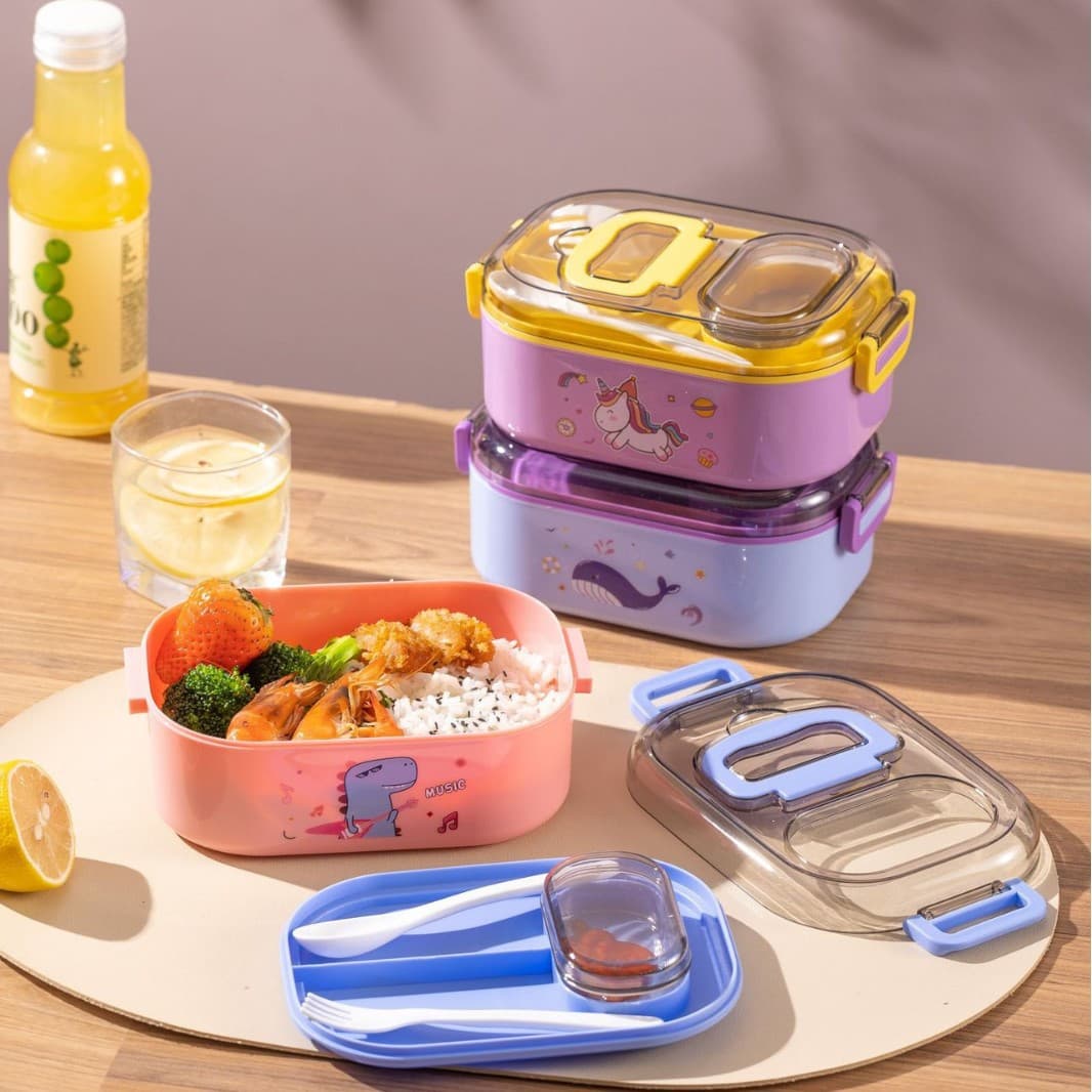 Lunch box Japanese food grade plastic pp compartment single and double layer lunch box can be put into the microwave student portable lunch box