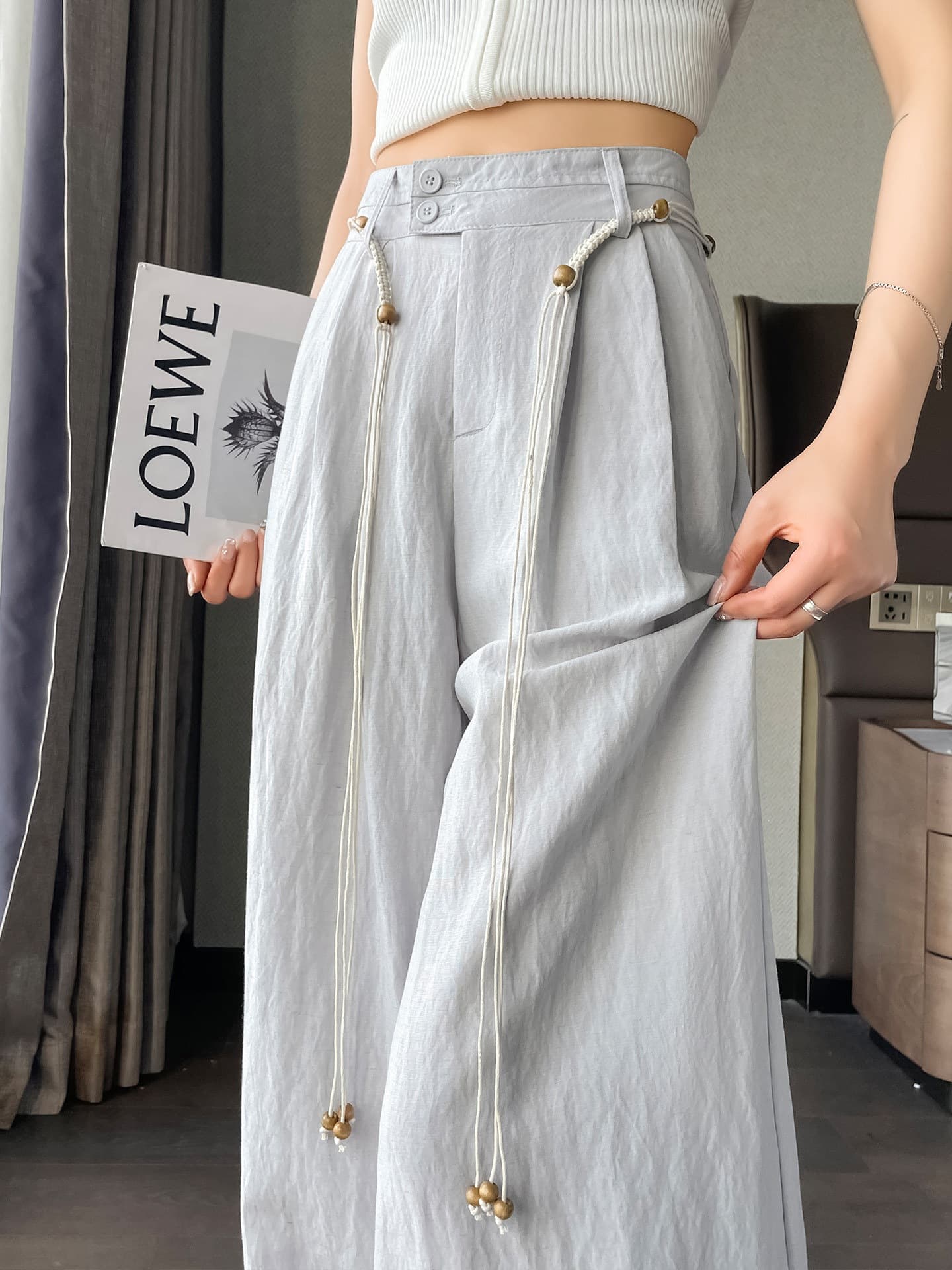 Old Money Style Tencel Linen Yamamoto Pants for Women, Summer Thin Drape High-Waist Straight Casual Ice Silk Cotton Linen Wide Leg Pants
