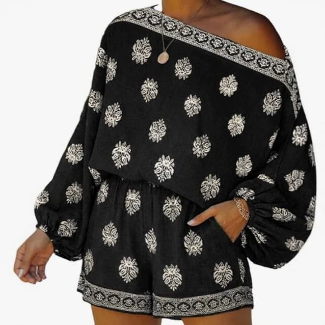 2026 New Bohemian Style Cross-Neck Lantern Sleeve Printed Jumpsuit for Export