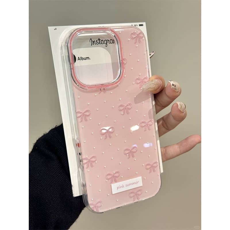 Single-Layer Pink Bow Phone Case for iPhone 16 Pro Max, Apple 15 New Model, 14 Pro, Cute 13P