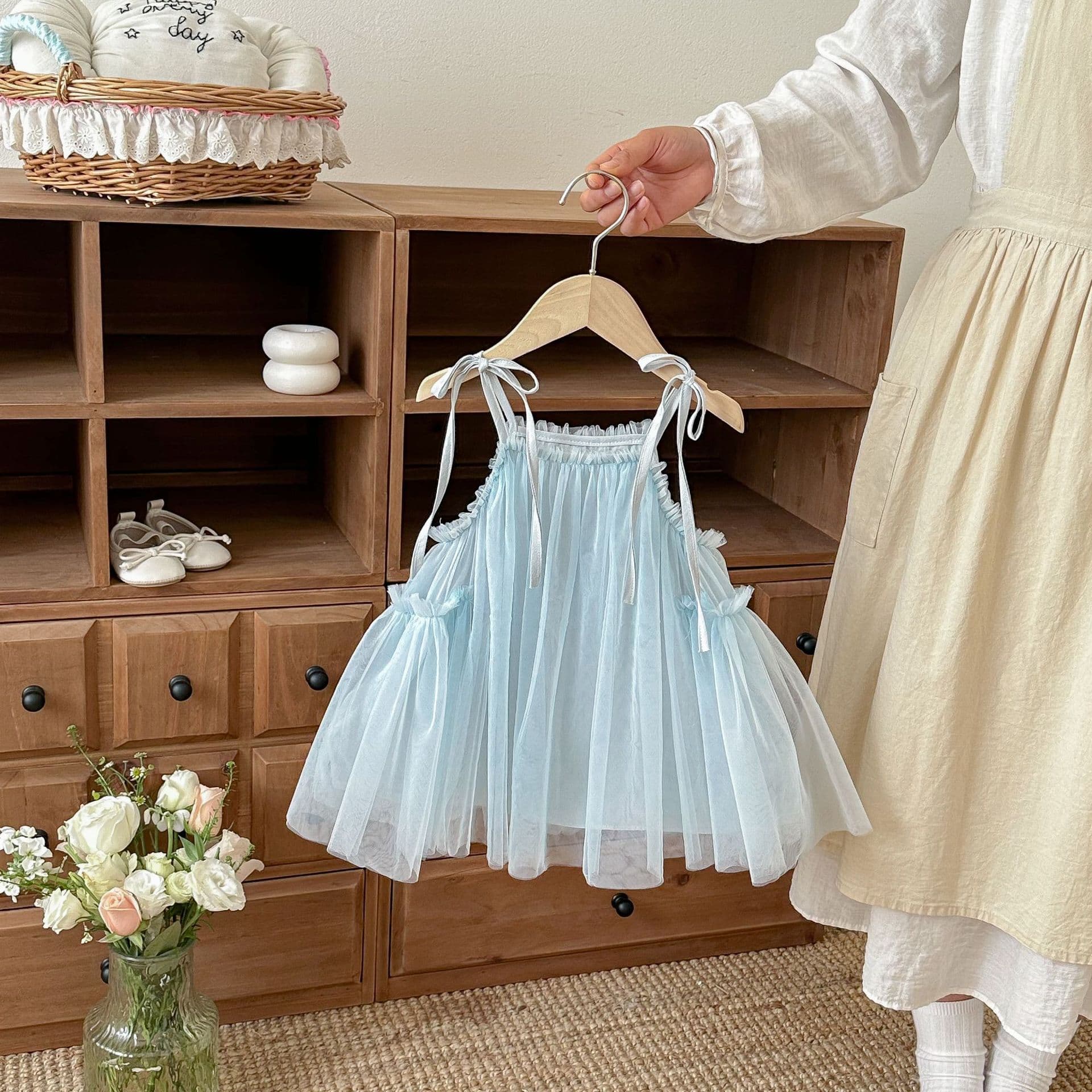 Girls Tulle Skirt 2026 Summer Korean Princess Dress Baby Toddler Puffy Mesh Dress UV Protection