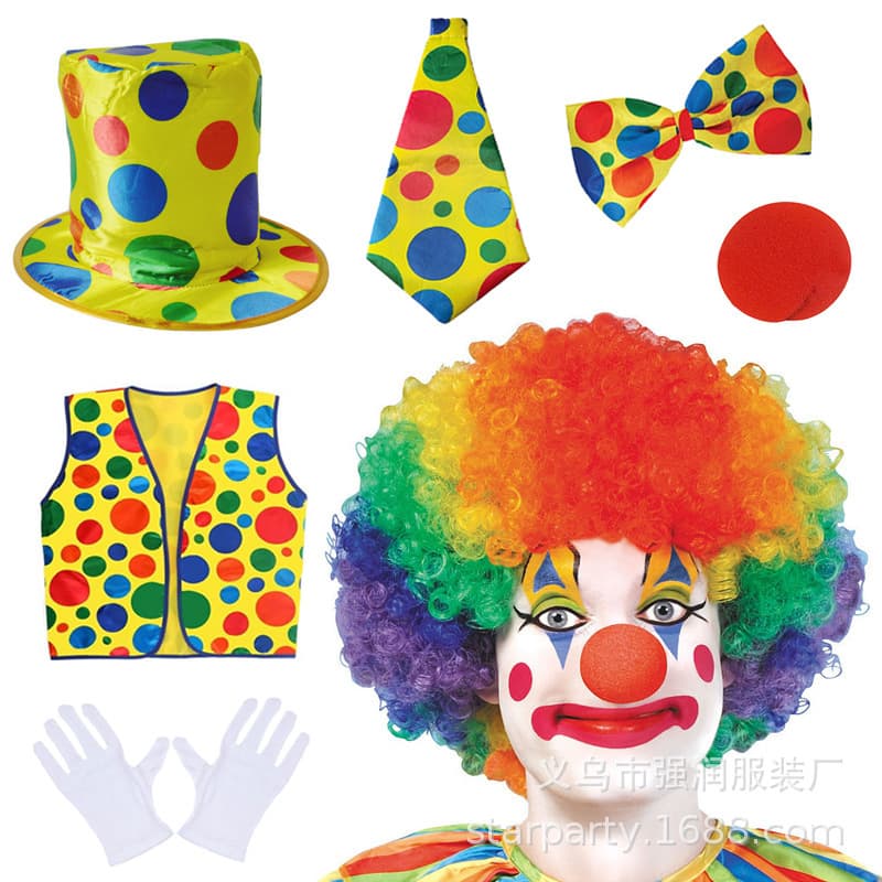 Hot selling clown headgear dress up performance costume colorful rainbow fans afro wig curly hair headgear