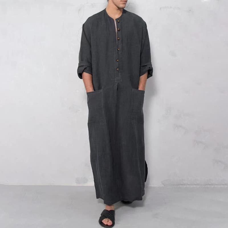 2026 new solid color robe foreign trade new men's loose stand collar long sleeve exotic style jumpsuit